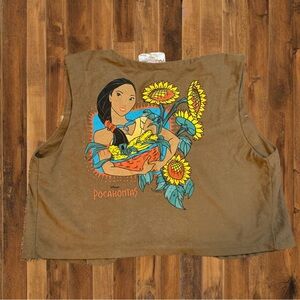 Vintage Disney Pocahontas Fringe Vest Girls 6X Brown Faux Suede